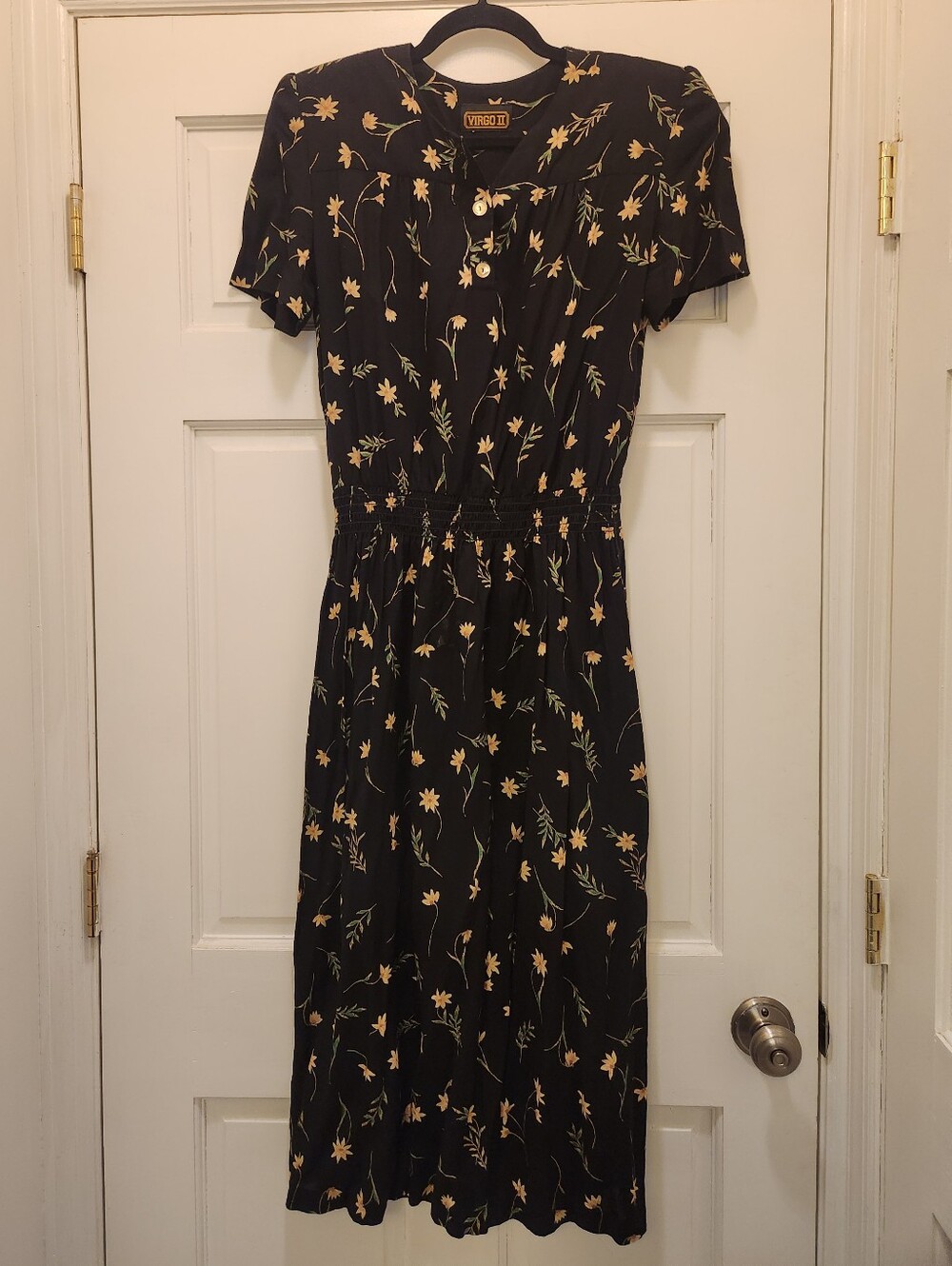 90s Floral Reformation Style Midi Cottagecore Black Dress M